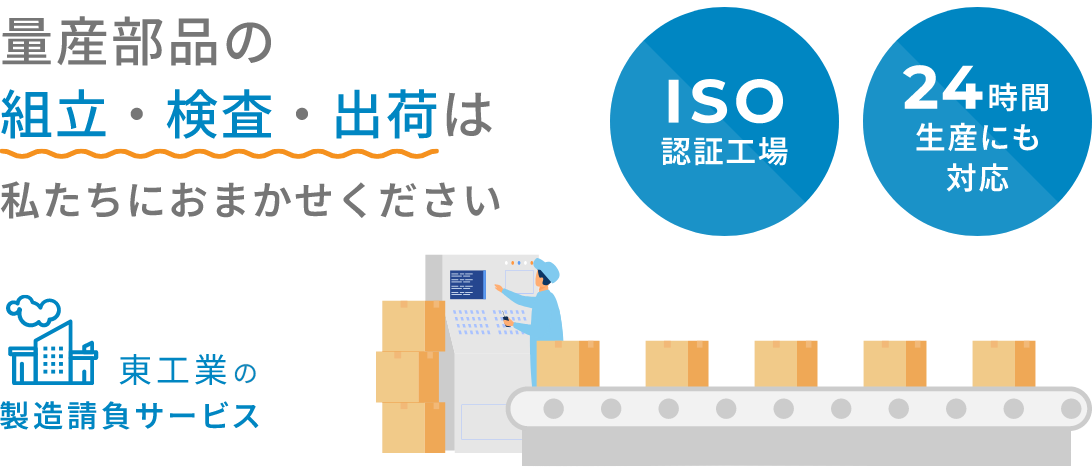 東工業の製造請負サービス 量産部品の組立・検査・出荷は私たちにおまかせください